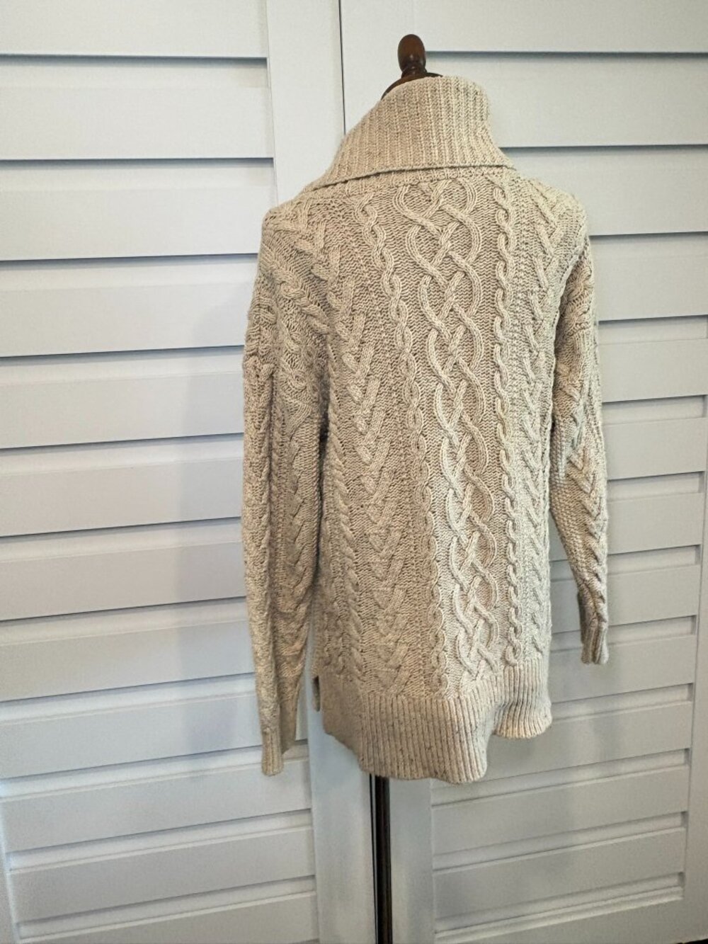 Lauren Ralph Lauren Oatmeal Cable Knit Cowl Neck Soft Fisherman Sweater XL - Picture 7 of 12
